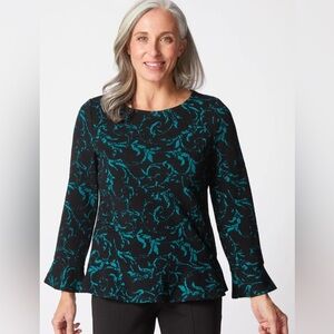 Elegant Black and Teal Women's Peplum Pullover Top